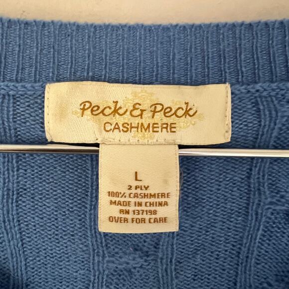 Peck & Peck 100% Cashmere Blue V-Neck Cable Knit Sweater Women's Size L - Picture 5 of 5